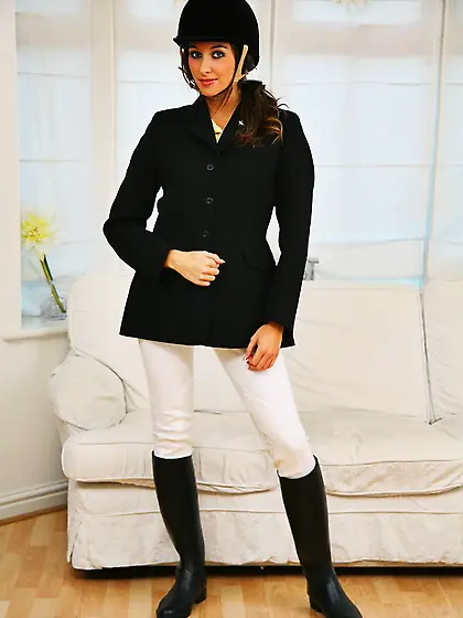 Appealing stockinged jockey girl Aaliyah strips down her beautif