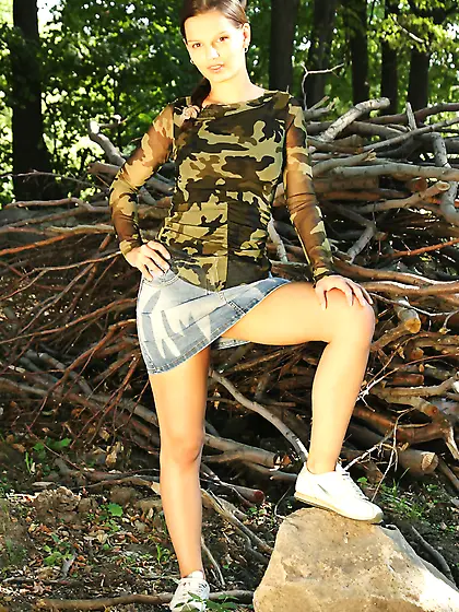 Eve Angel went for a walk in the forest where she did a little p