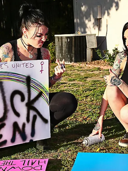 Tattooed babe teases banging