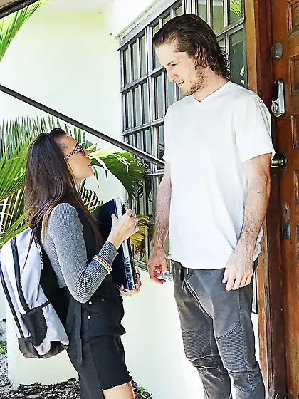 Skinny babe Kharlie Stone is going to get that dick in her mouth