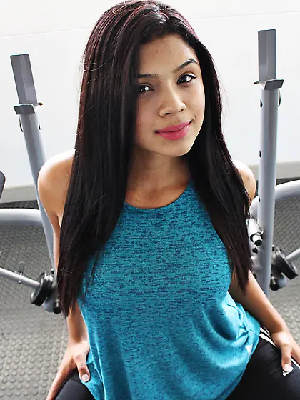 Latina with a luxurious body getting pounded on a black couch