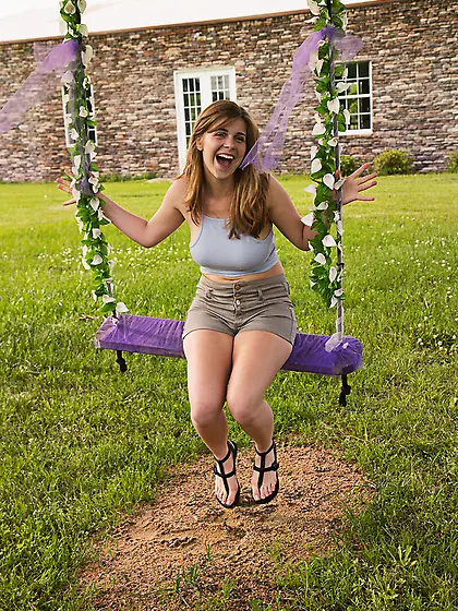 Fair-haired teen babe shorts