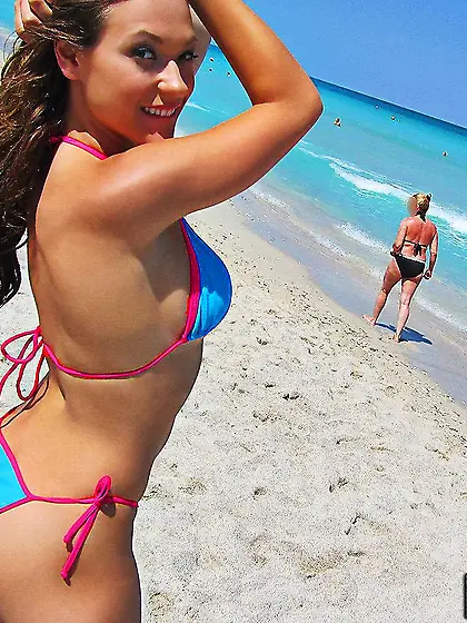 Wild oral and pussy slit penetration for lewd teen in bikini Cal