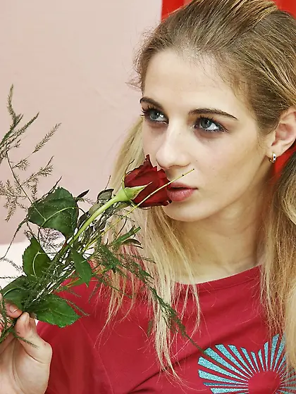 Older guy gave a flower to love in exchange for her own flower b