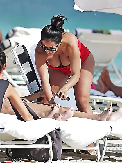 Kiara Mia In A Crimson Swimsuit in South Beach