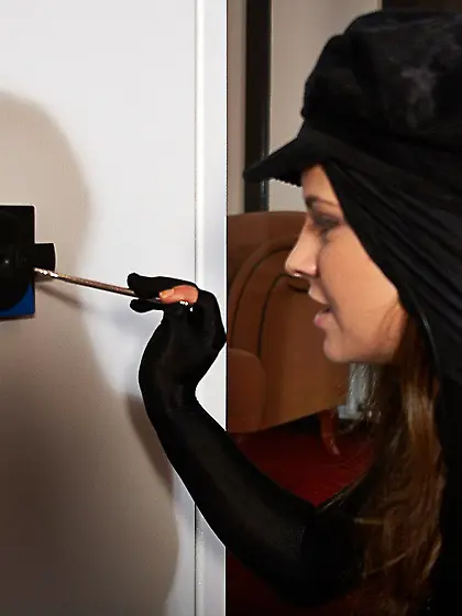 Abbie Cat enjoys getting fucked after being caught robbing