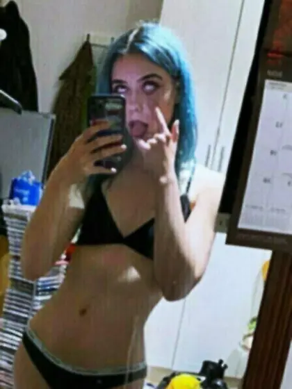 blue hair slut showing off for us