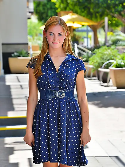 Dirty minded blonde Bailey Rayne takes her sexy dress off in a p