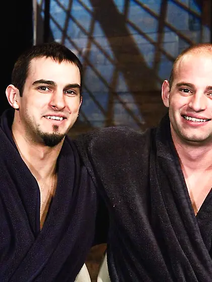 Two dudes are into bondage