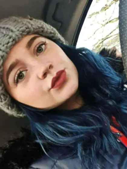 blue hair slut showing off for us