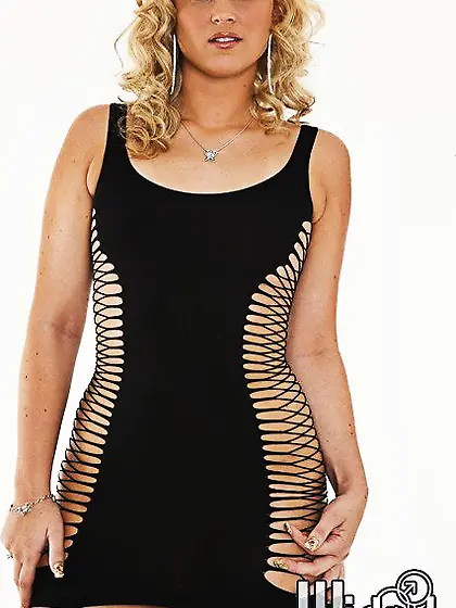 Blonde teen in black lingerie Briella Bounce shyly flashing tits