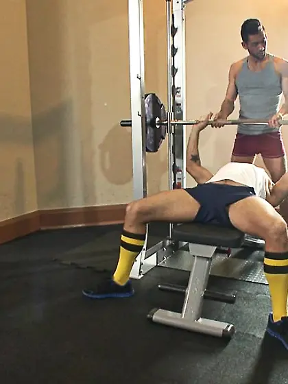 Blindfolded bearded guy asshole