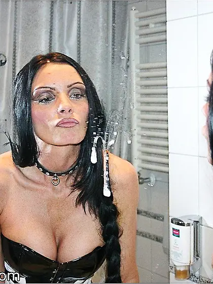 Naughty mistress brushes teeth