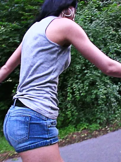 Horny black haired skating