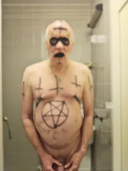 Satan slave Gerard does a pee enema treatment