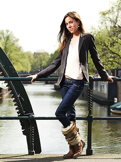 Brunette teen Berlin Afterlife stripping and playing the hot bod