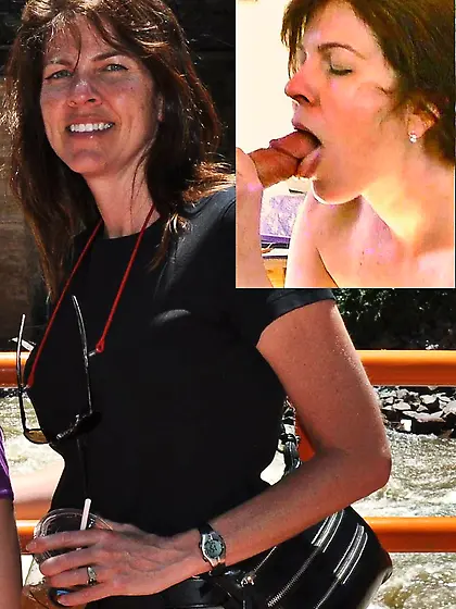 Amateur cougar Laura R before and sucking cock