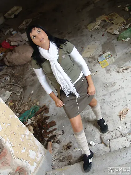 Easygoing brunette gets fucked hard in some abandoned house