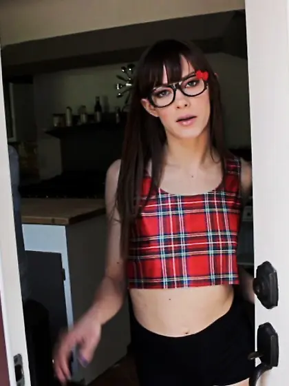 Tight brunette teen student glasses