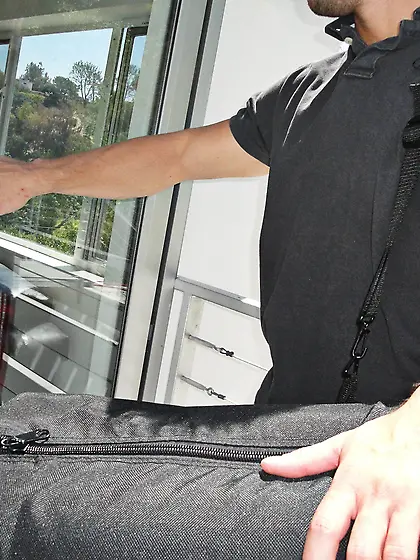 Cutie in pink g-string gets her body oiled,  panties moved aside