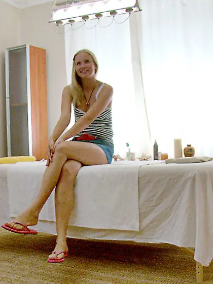 Long-haired blonde teen babe