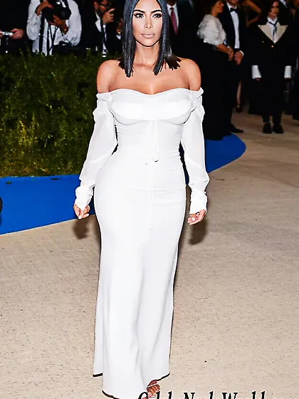 Busty Kim Kardashian in a White Dress