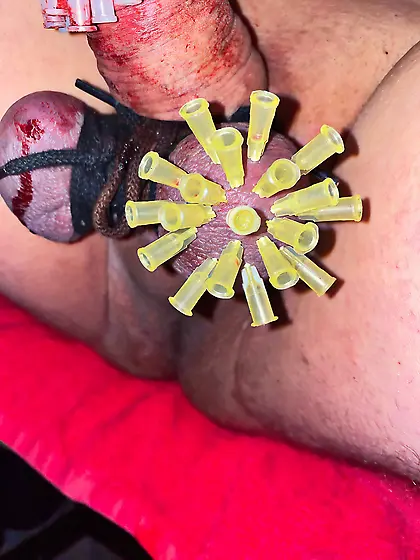 Bloody Needle Play CBT Cock & Ball Skewering