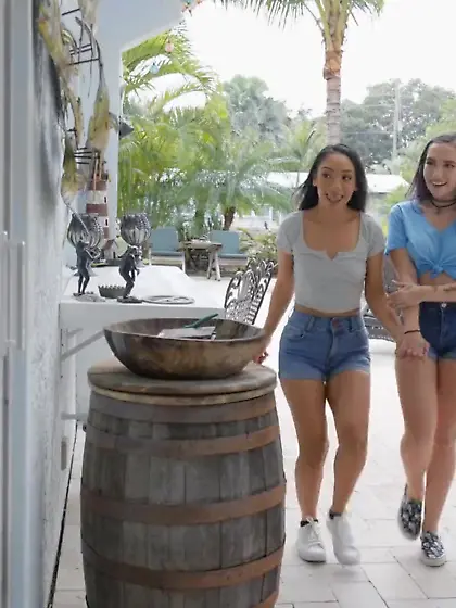 Bailey Base and Sarah Lace pleasuring bald-headed dude in bed