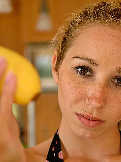 Sexy and horny blond babe,  Kadence Kailey gets off her dress and