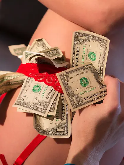 Sexy red get-up stripper ends up sucking this dude's big di