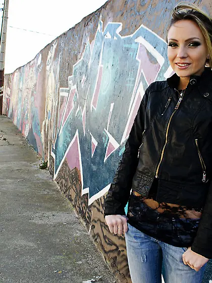 Nataly Von takes her clothes off outdoors and gets her cunt bang