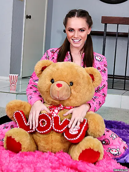 Sweet brunette pink pajamas