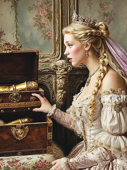 Discovering the queen's golden dildos