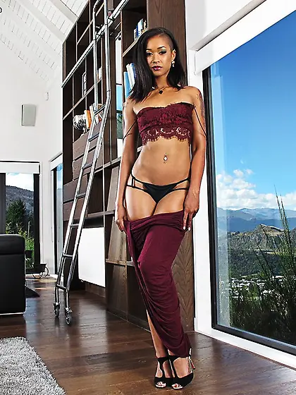 Ebony tiny tits meaty pussy