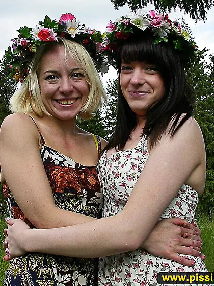 Pissing lesbians enjoy watersports outdoor