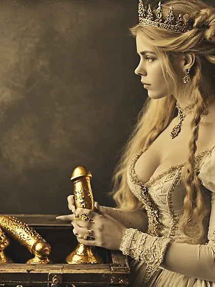 Discovering the queen's golden dildos