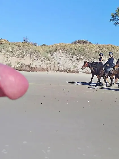 Public erection beach flasher CFNM for horseriders