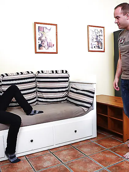 Redheaded babe thrives to satisfy her tubby partner in bed