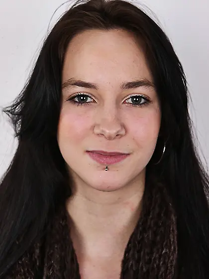 Amazing long-haired brunette girl with big...