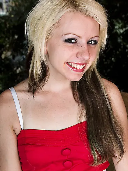 Lexi Belle in red dress and white lace panties gets naked and ma