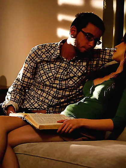 Passionate brunette blowjob