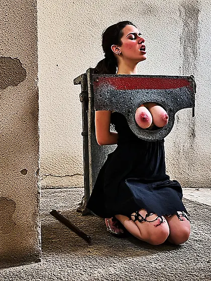 Tiddies on guillotine