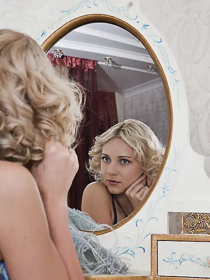 Blonde bombshell blue yellow