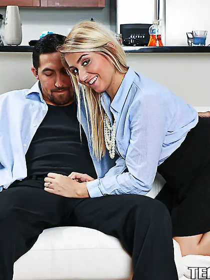 Fabulous blonde in red lingerie wants to fuck big dick daddy