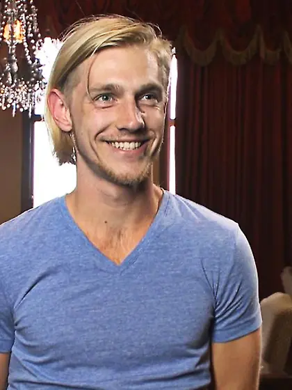 Fair-haired lad blindfold tied