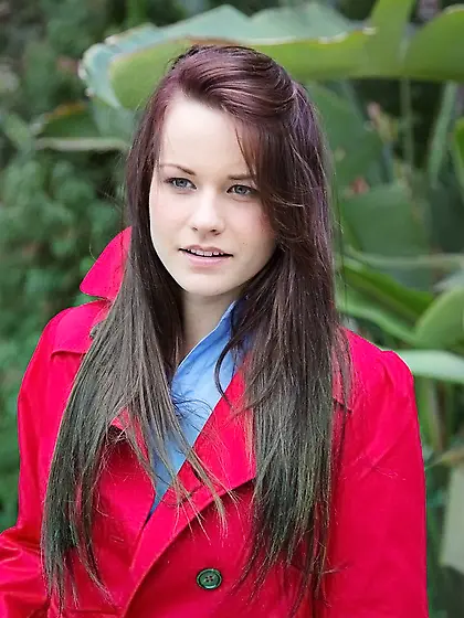 Trendy girl Alexis Tyler exposing her tight pussy outside too