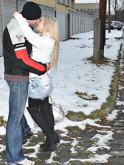 Skirt-wearing blonde with perky tits gets fucked on a public bus