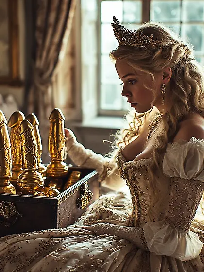 Discovering the queen's golden dildos