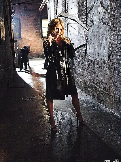 Busty fem Jessica Drake is doing blowjob to a group of men under