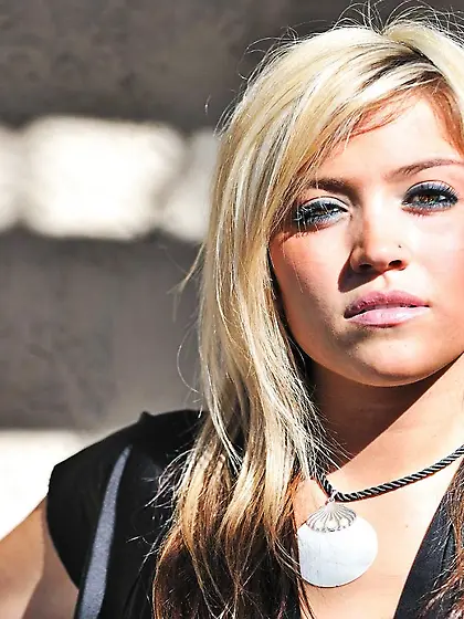 Blonde Audrey FTV in black mini dress and pink panties shows her